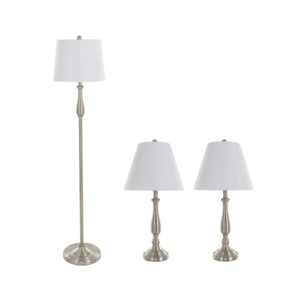Hastings Home Table Lamps and Floor Lamp Set of 3, Traditional Brushed Steel (3 LED Bulbs included) 669316KLU - main